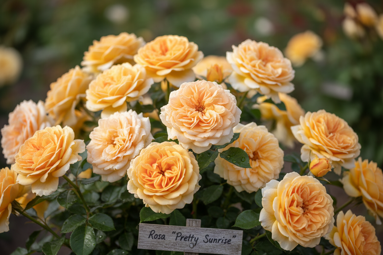 Strauchrose Pretty Sunrise apricot-gelb Blüten duftend Rosenstrauch Malsch Karlsruhe Baumschule